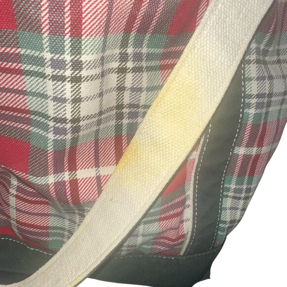 Lands’ End Plaid Canvas Tote Bag Red Green White Holiday Carryall - Picture 11 of 14